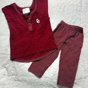 Kids Burgundy Oklahoma Sooners 2 pc Set or pajamas?with Polka Dots 2T ADORABLE!!